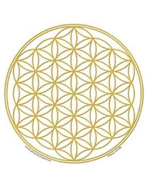 Adhesivo Flor de la Vida Dorado Fondo Blanco - 11.7 cm.