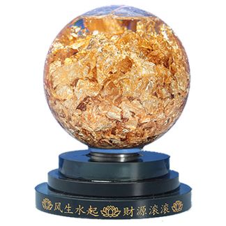 Bola de Cristal con Oro Laminar y Peana - 8 cm.