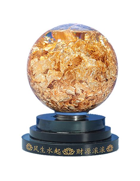 Bola de Cristal con Oro Laminar y Peana - 8 cm.