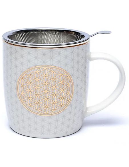 Taza de Té con Filtro y Flor de la Vida - 400 ml.
