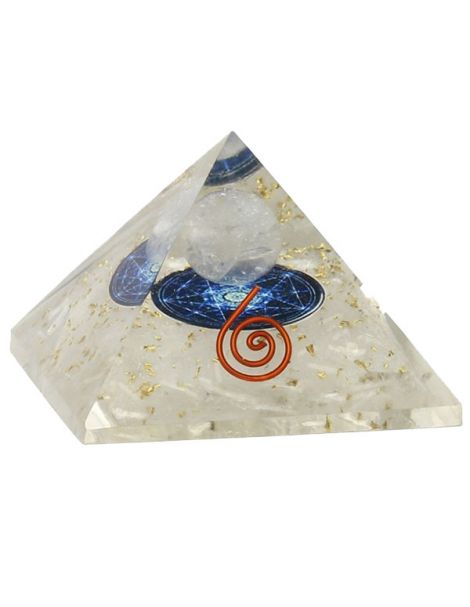 Orgonita Pirámide Selenita con Esfera, Pentagrama y Espiral - 5.5 cm.