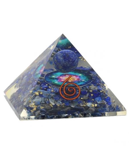 Orgonita Pirámide Lapislázuli con Esfera, Metatrón y Espiral - 5.5 cm.