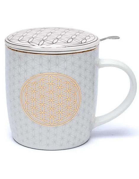 Taza de Té con Filtro, Tapa y Flor de la Vida - 400 ml.