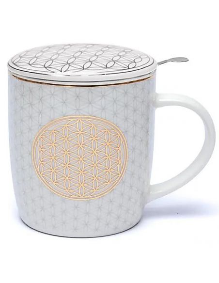 Taza de Té con Filtro, Tapa y Flor de la Vida - 400 ml.