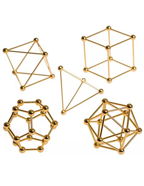 Juego de Cinco Poliedros de Metal Dorado