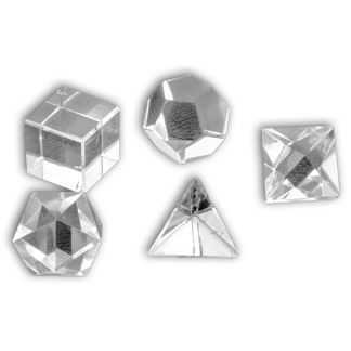 Juego de Cinco Poliedros de Cuarzo Transparente en Bolsa de Tela