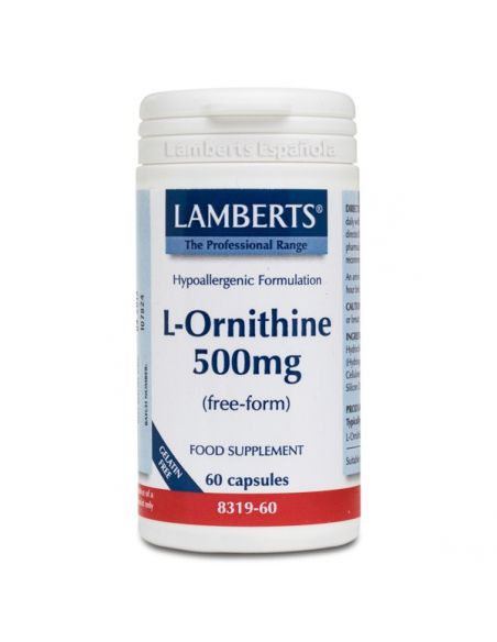 L-Ornitina HCI 500 mg. Lamberts - 60 cápsulas