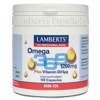 Omega 3, 6, 9 1200 mg. + Vitamina D3 5 mcg. Lamberts - 120 cápsulas