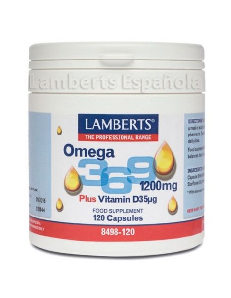 Omega 3, 6, 9 1200 mg. + Vitamina D3 5 mcg. Lamberts - 120 cápsulas