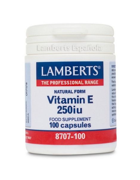 Vitamina E Natural 250 UI Lamberts - 100 cápsulas