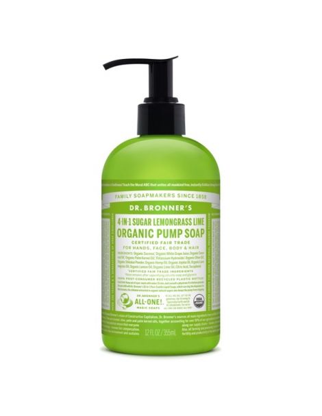 Jabón Líquido de Azúcar Shikakai de Lima y Lemongrass Dr. Bronner´s - 355 ml.