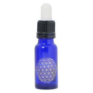 Frasco Cuentagotas Vidrio Azul Cobalto con Flor de la Vida - 15 ml.