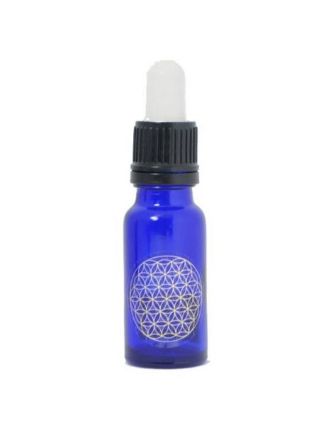 Frasco Cuentagotas Vidrio Azul Cobalto con Flor de la Vida - 15 ml.