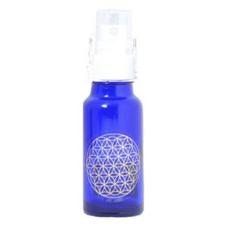 Frasco Vaporizador Vidrio Azul Cobalto con Flor de la Vida - 50 ml.