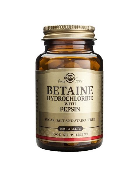 Betaína Clorhidrato con Pepsina Solgar - 100 comprimidos