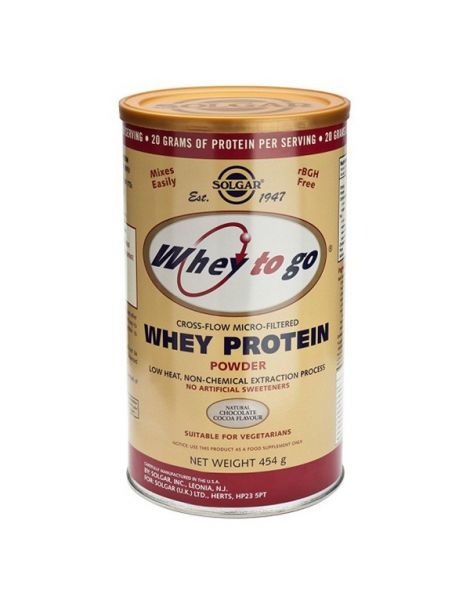 Whey to Go Proteína de Suero Chocolate Solgar - 453 gramos