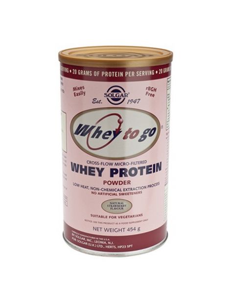 Whey to Go Proteína de Suero Fresa Solgar - 454 gramos