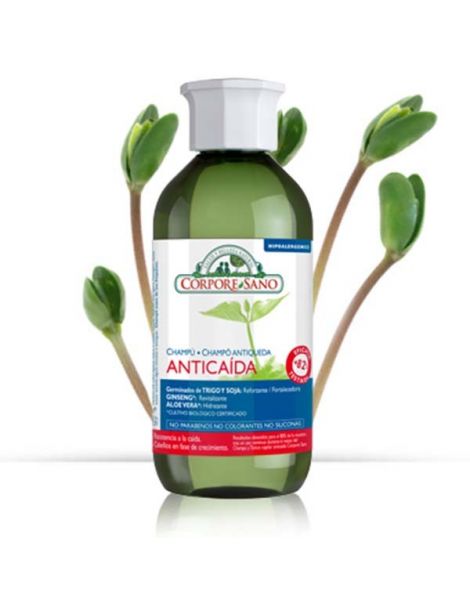 Champú Anticaída Trigo, Soja, Ginseng y Aloe Vera Corpore Sano - 300 ml.