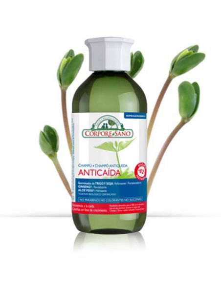 Champú Anticaída Trigo, Soja, Ginseng y Aloe Vera Corpore Sano - 300 ml.