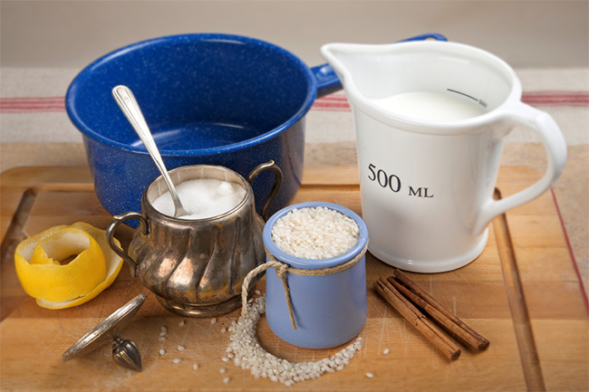 Ingredientes para elaborar arroz con leche