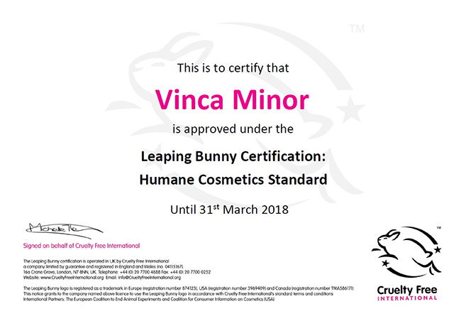 certificado cruelty free de vinca minor